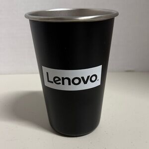 Lenovo Stainless Steel Cup Tumbler 16 oz black/silver with white LENOVO NWOT